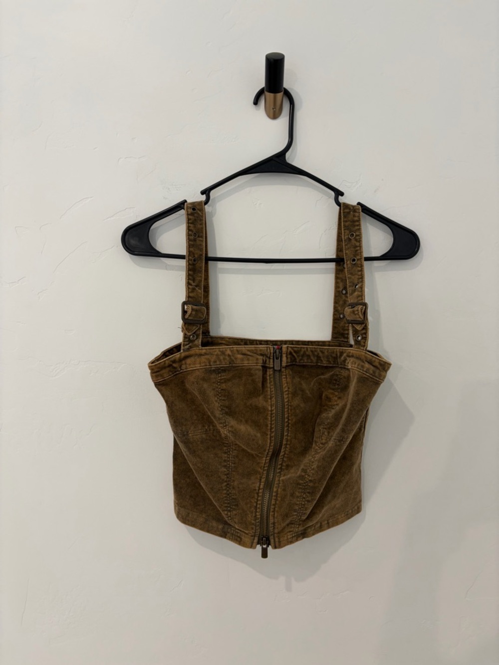 Urban Outfitters Corset Crop Top Brown Acid Wash Zip Front Buckle Strap